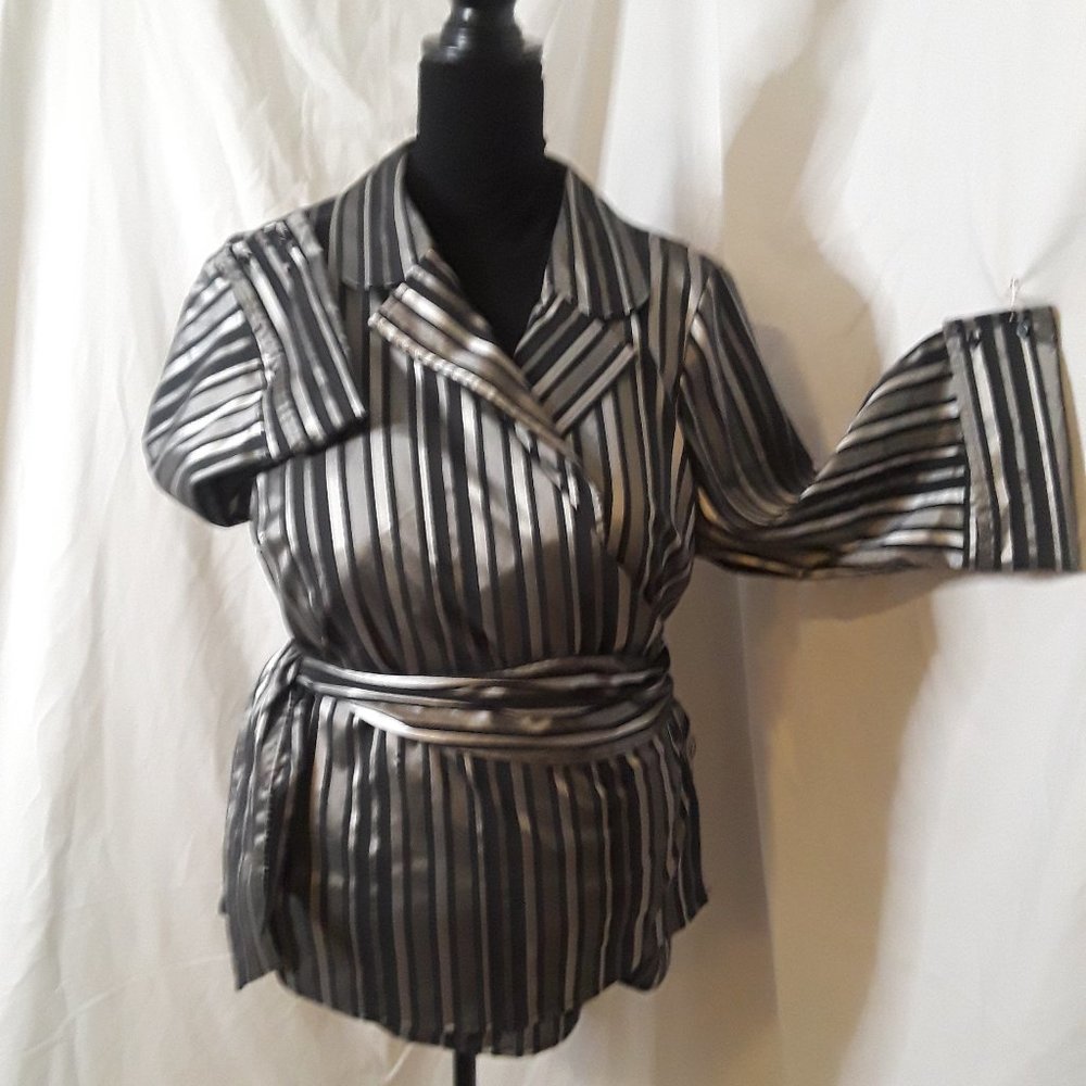 Lane Bryant Metallic Black/Silver Stripes Wrap Blouse 18/20